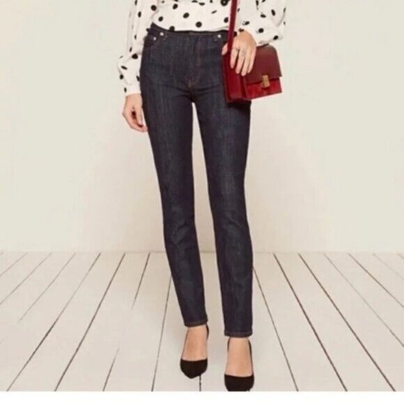 LIKE NEW- Reformation High & Slim Hayes Blue Jeans - Picture 2 of 13